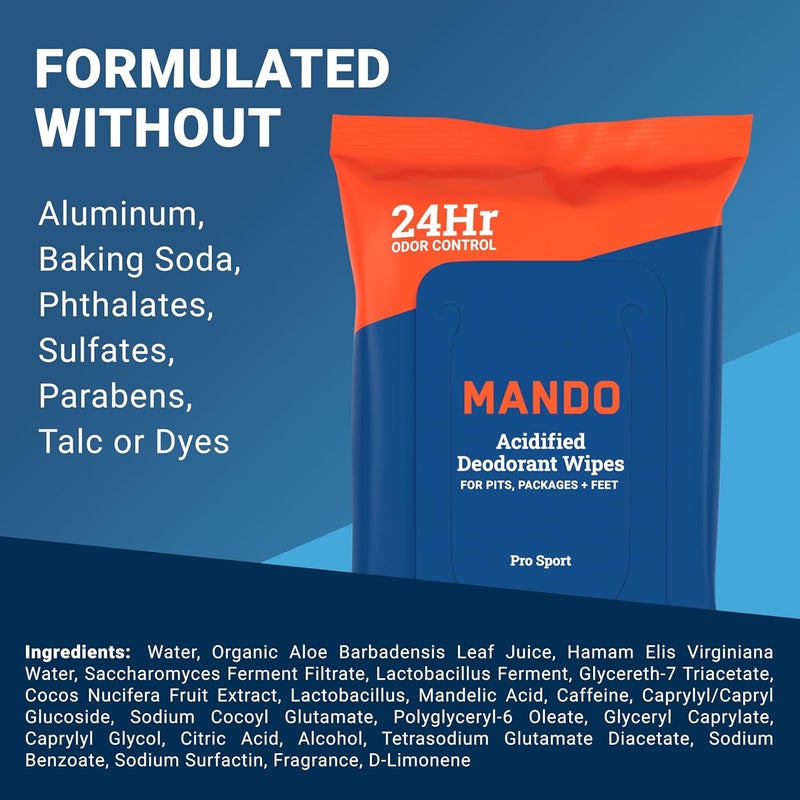 Mando Deodorant Wipes - 24 Hour Odor Control - Aluminum Free, Baking Soda Free, Skin Safe - 45 Count (2 Pack) - Image 4